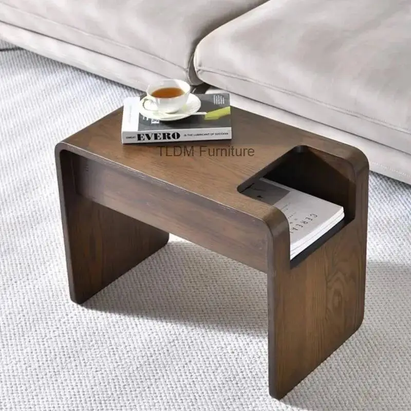 Nordic Solid Wood C-shaped Sofas Side Table Wabi-sabi Style Danish Designer Magazine Racks Modern Small Cabinets