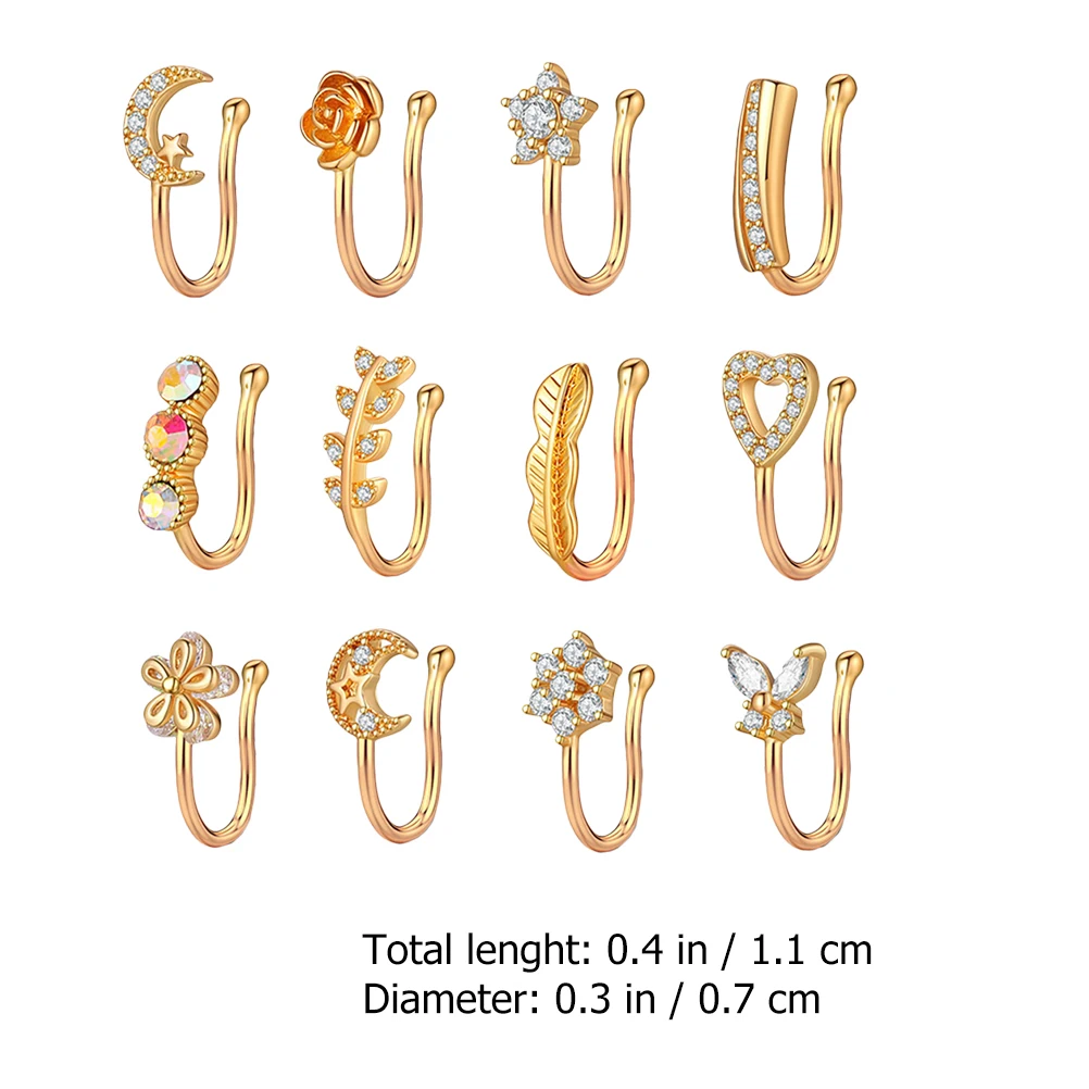 

12Pcs Lady Nose Rings Zircon Jewelry No Piercing Exquisite Decorations Safe Comfortable Party Festival Gift Nose Ring