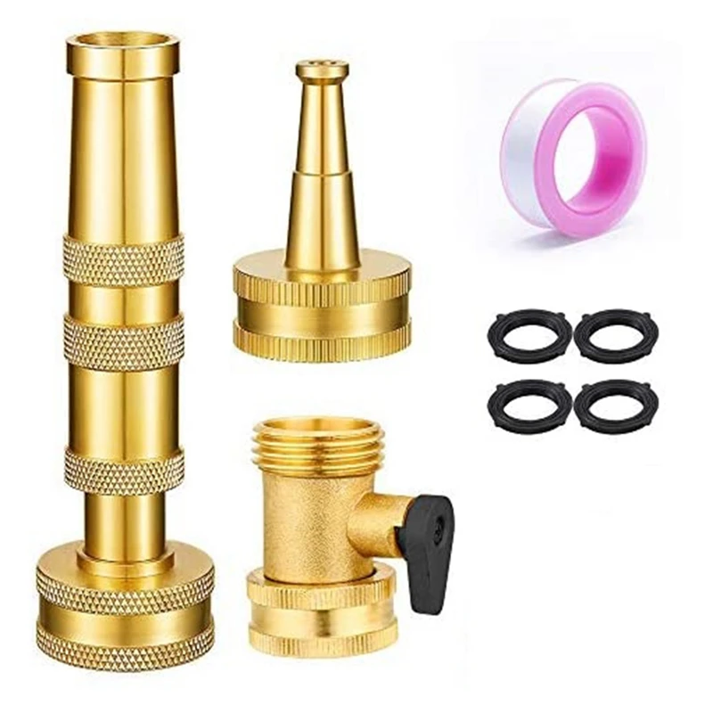 Garden Hose Nozzle And Hose Shut Off Valve Kit,3/4Inch Garden Hose Shut Off Valve With 4 Rubber Washers & 1 Seal Tape