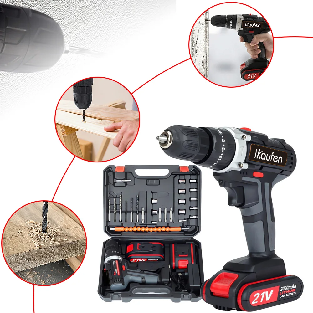 Taladro de impacto inalámbrico 3 en 1 de 21V – Atornillador eléctrico portátil, 25+3 ajustes de torque, control de 2 velocidades, mandril