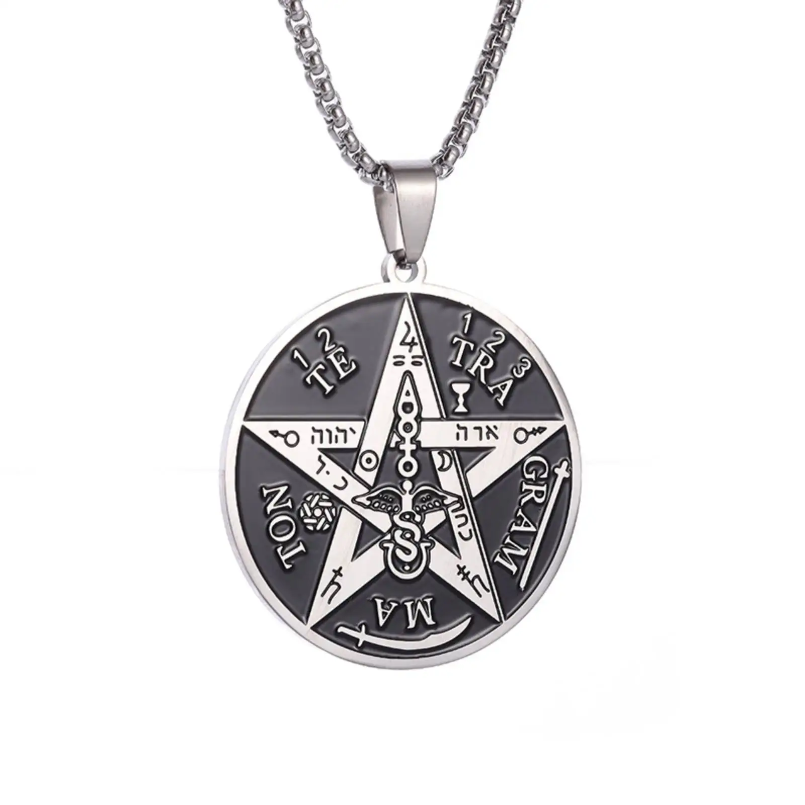Stainless Steel Tetragrammaton Pentagram Pendant Necklace Solomon Magic Talisman Kabbalah Amulet Jewelry Gift for Men Women