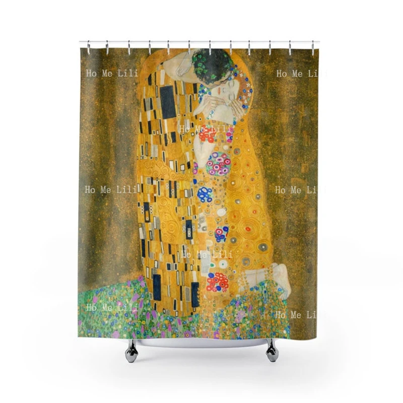 The Kiss Gustav Klimt  Art Gold Yellow Print Waterproof Farbic Shower Curtain Bathroom Decor With Hooks