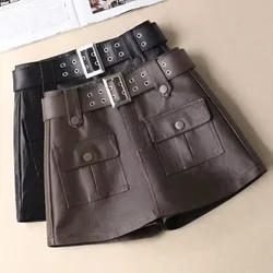 Leather pants skirt female autumn 2024 new high waist temperament slim Joker straight shorts skirt wearing bottom bag hip pants.