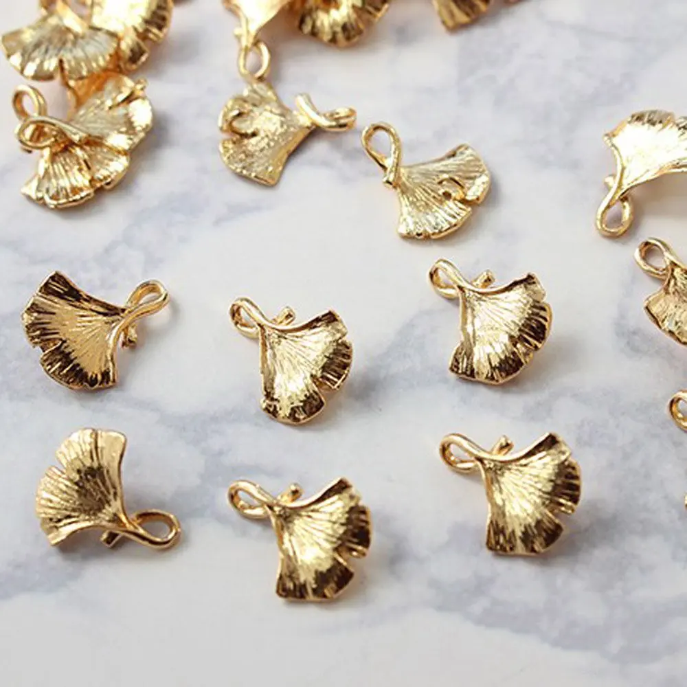 6PCS Dainty Ginkgo Leaf Pendant for Jewelry Making Diy Drop Earrings Charms Hand Made Brass 18k Gold Plated 13*15mm