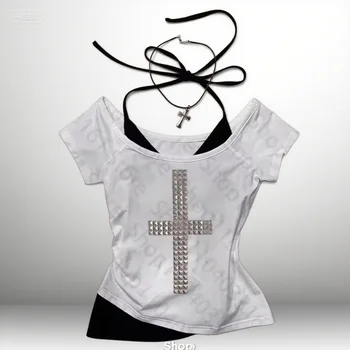 哥德龐克Emo風長袖T卹性感修身時尚印花休閒露臍上衣Y2K原宿風女裝街頭服飾 10 最佳銷售 千禧歌德 - №2