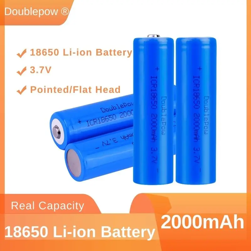 

DOUBLEPOW 2000mAh 18650 Battery 3.7V Discharge Rechargeable 100% New Original Lithium Battery Pack for Mobile Power Flashlight