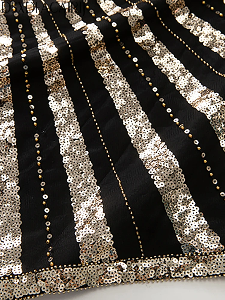 DSXDFACAIRIJ Damen-Maxikleider mit V-Ausschnitt, Fledermausärmeln, Position, Pailletten, Perlenstickerei, bestickt, High Street Mesh-Maxikleider, Herbst, Damen