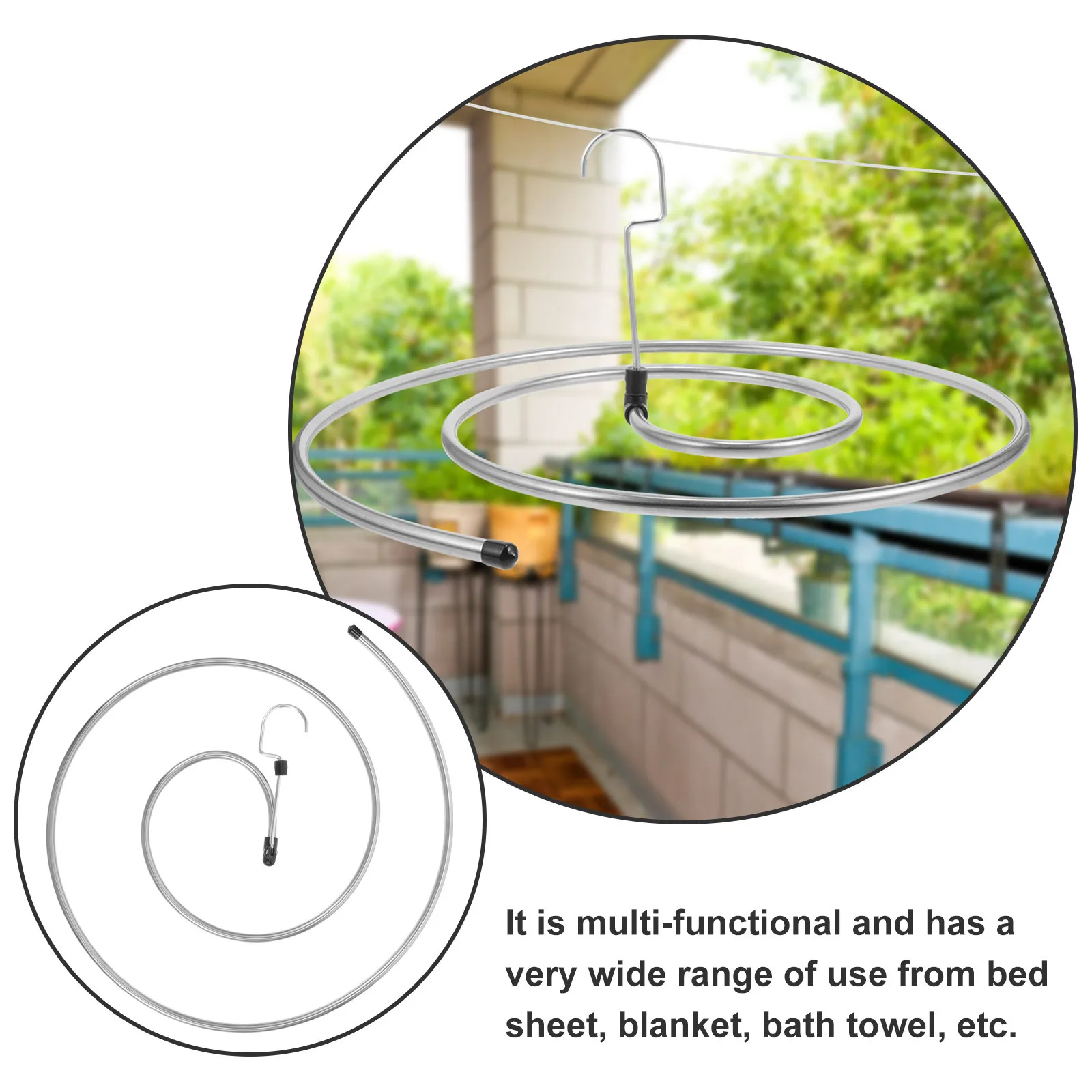 

2pcs Drying Rack Set Stainless Steel Spiral Design Clothes Hanger Bed Sheet Blanket Towel Holder Laundry Dryer Accessories