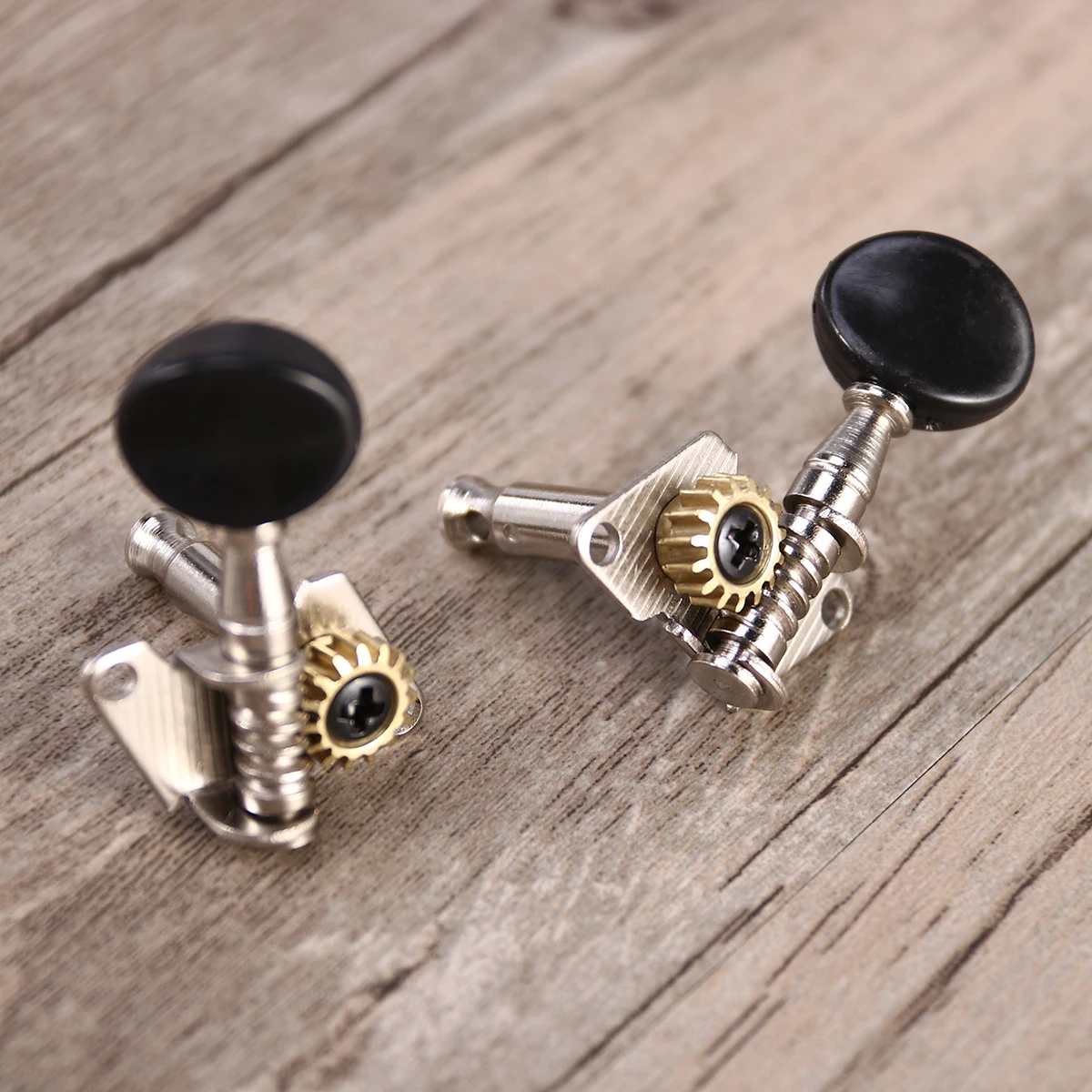 

4Pcs Ukulele Tuning Pegs Heads for 4-String Guitar Replacement Black Button Design Fit Left Right Tuners