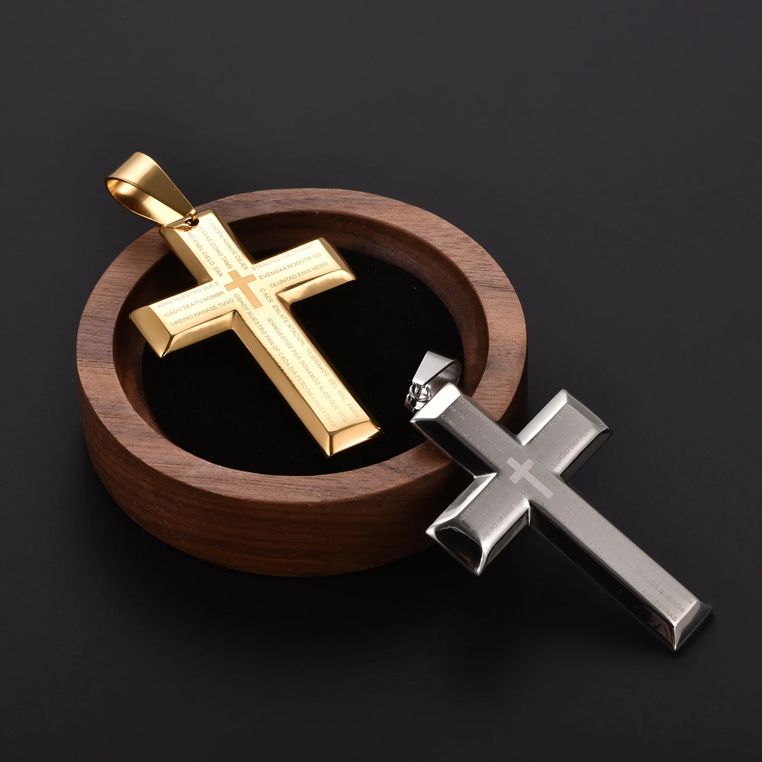 Wasserdichter Kreuzanhänger, christlicher Gebetsanhänger, trendiger Gothic-Party-Schmuck für Männer, Edelstahl-Bibel-Amulett-Halsketten – Detail 4