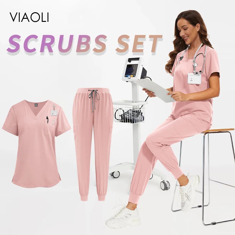 

Women Beauty Uniforms Fashionable Nursing Scrubs Set Hospital Medical Nurse Uniform Pharmacy Work Top Pants Men Dentist Overalls