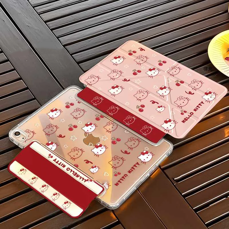 산리오 헬로 키티 아이패드 보호 케이스 수평 수직 자기 흡착 아이패드 에어7 펜 슬롯 없음 벤드 방지 태블릿 케이스