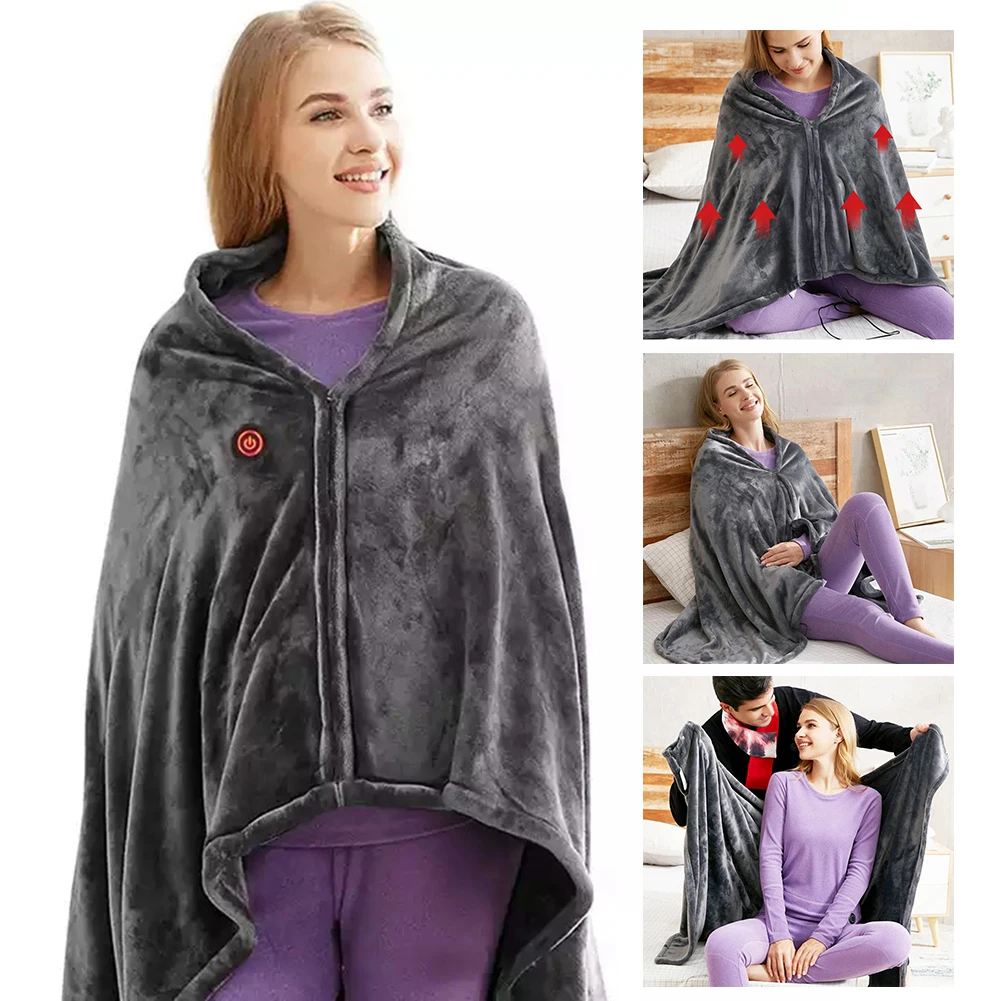 USB Heated Blanket Electric Heated Throw 3 Heating Level Wearable Electric Blanket Coral Velvet Fast Heating for Indoor Outdoor