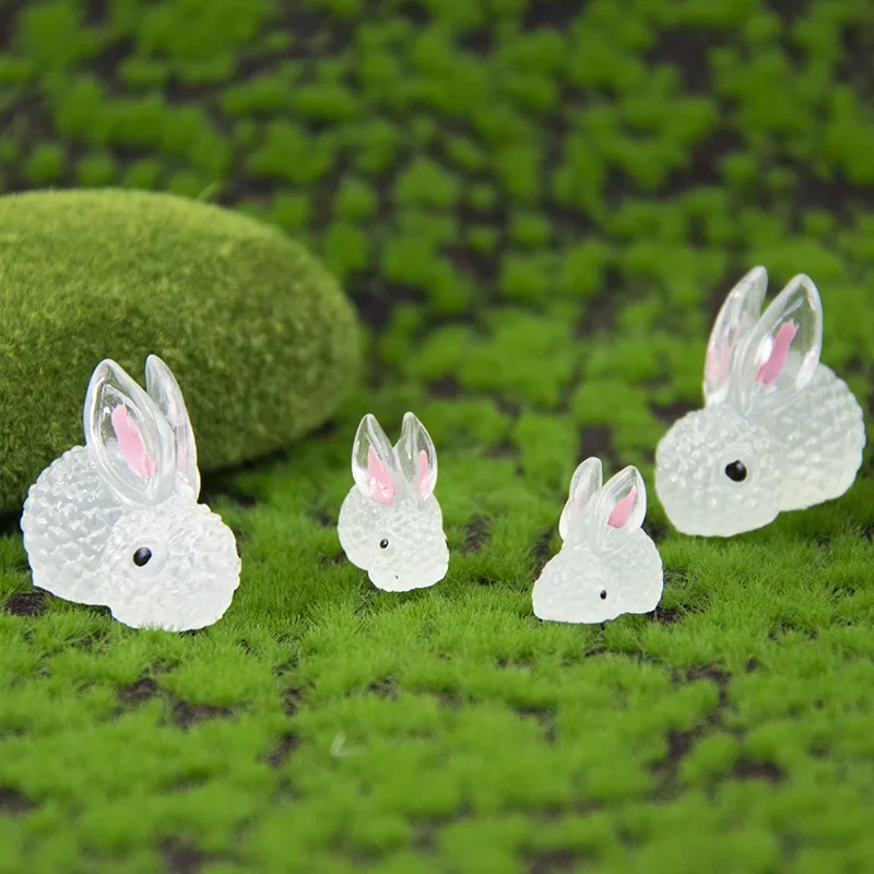 20 pieces Cute Animal Micro Landscape Decoration Colorful Nightlight Cute Rabbit Horticultural Plant Resin Accessories