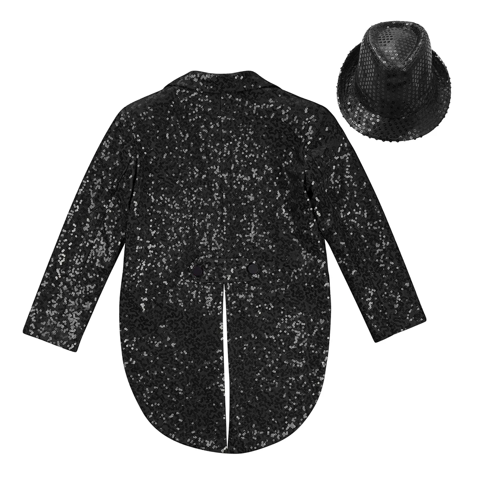 Kids Boys Circus Magic Shows Costume Sequins Blazer Tuxedo Coat Gentleman Suit with Hat for Wedding Carnival Party Jazz Dance