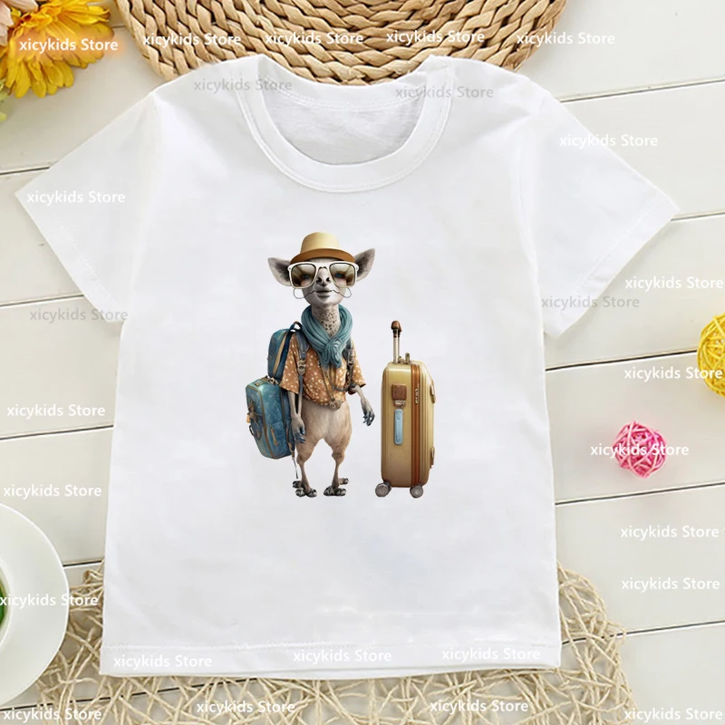 

Cute Travel Bear, Rabbit, Poodle, Cat, Goat Animal Print Boys/Girls T-Shirt Summer Cute Kids Tshirt White Boys Baby Tops