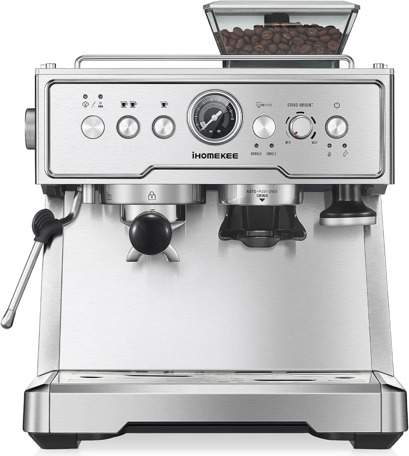 

Maker With Grinder,Semi-Automatic Espresso Machine With Milk Steam Wand, Professional Cappuccino Latte Machine For Home