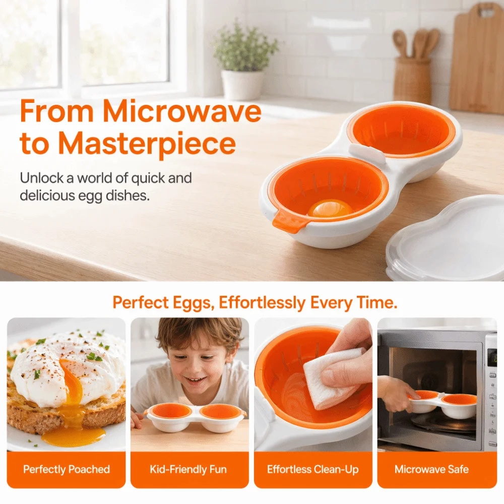 Food Grade Microwave Egg Poacher with Lid Non Stick Microwave Egg Steamer Double Cup Steam Egg Cooking Tools Kitchen Cookware