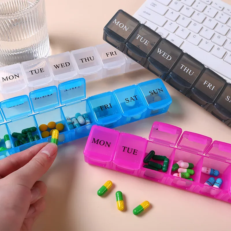 2024 New Portable Weekly Pill Medicine Box 5 Colors Tablet Storage Container 7 Days Case Drug Dispense Independent Lattice Hot