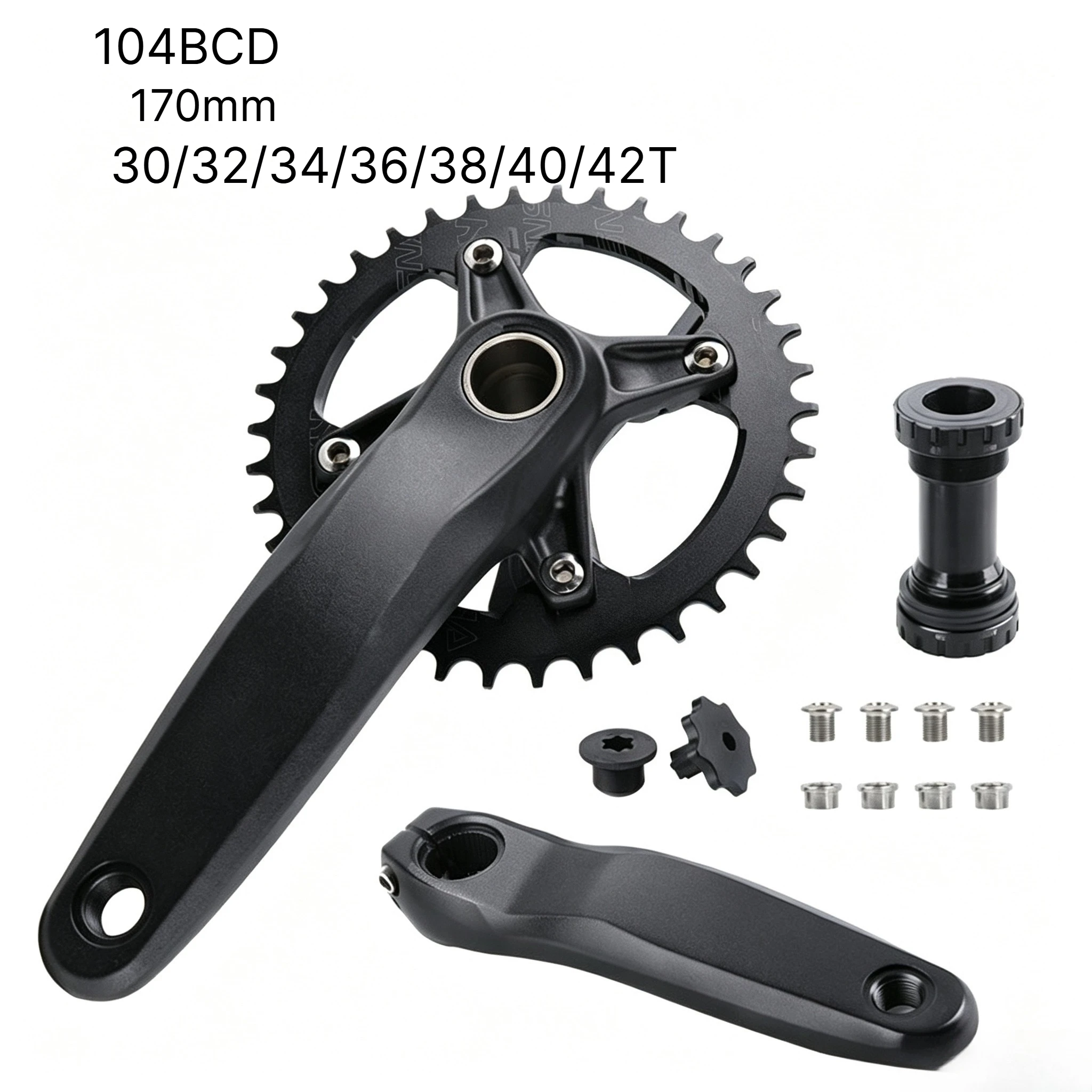 For HASSNS GX Mountain Bike Crankset, Hollow Integrated Widened Crank Arm, Narrow Wide Single Chainwheel 32T 34T 36T