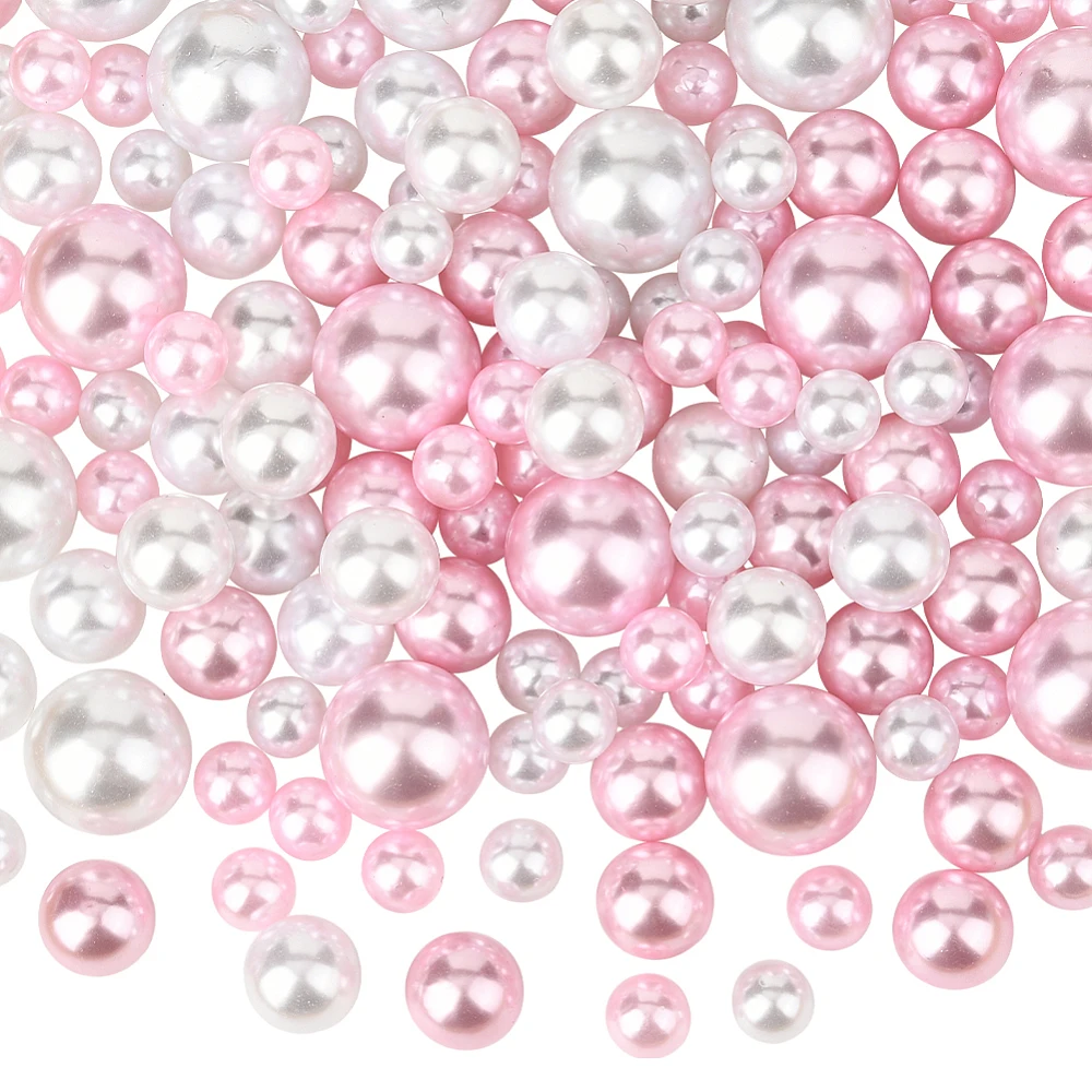 150Pcs Pink White Vase Filler Beads Candle Holder Vase Fillers 10mm 14mm 20mm No Hole Floating Acrylic Pearl Beads for Wedding