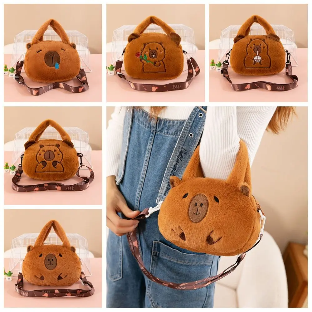 Plush Capybara Capybara Plush Handbag Large Capacity Animal Cartoon Capybara Crossbody Bag Cute Stuffed Cartoon Shoulder Bag