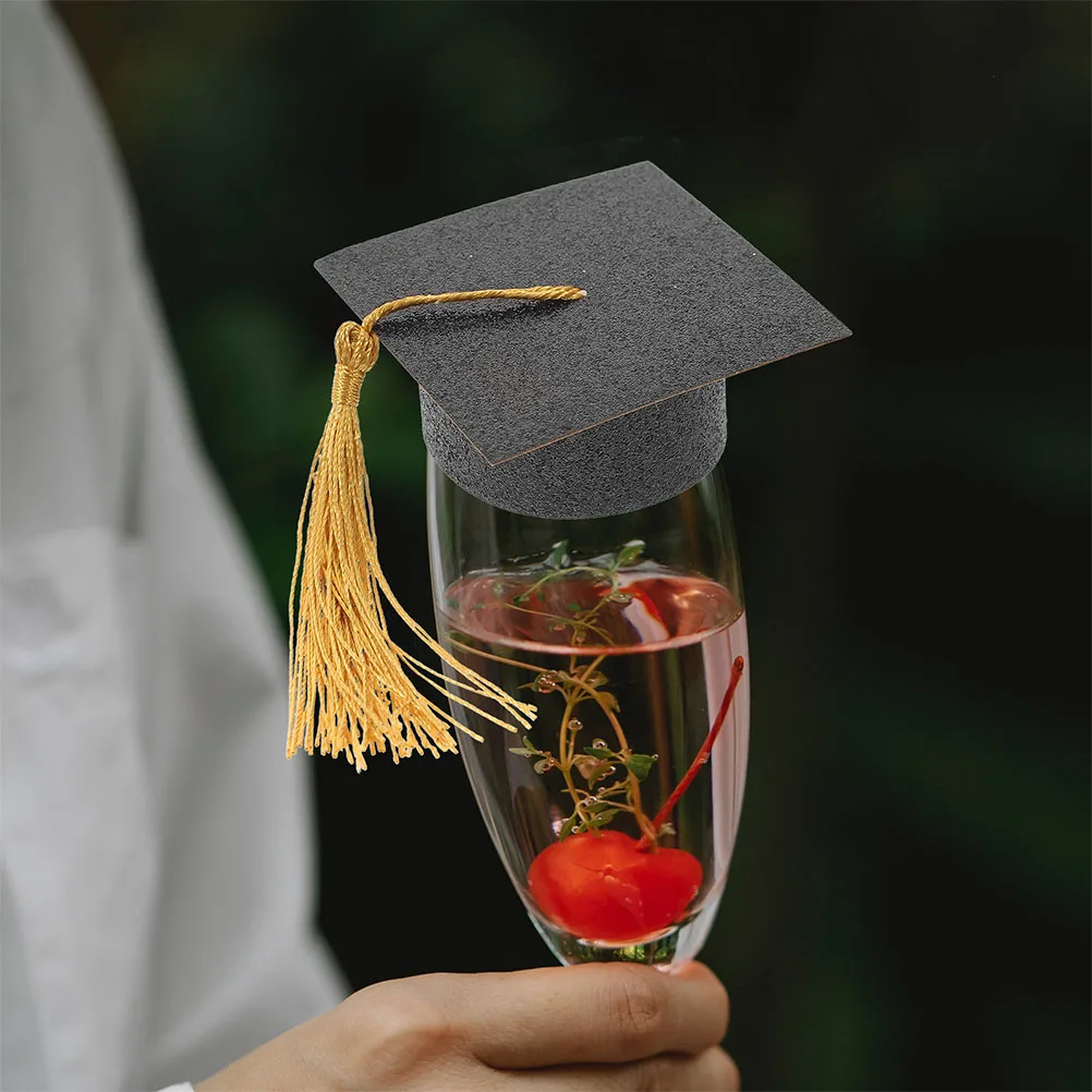 

15Pcs Graduation Party Decorations Mini Graduation Cap Bottle Topper for Goblet Jar Wine Bottle Tassel Decoration