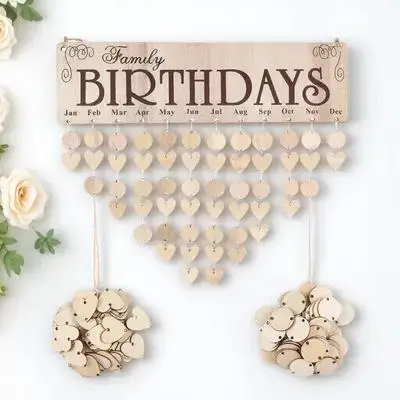 

1Set Birthday Calendar Board Wood DIY Hanging Reminder Plaque Wall Decor Family Special Dates Tracker Anniversary Keepsake