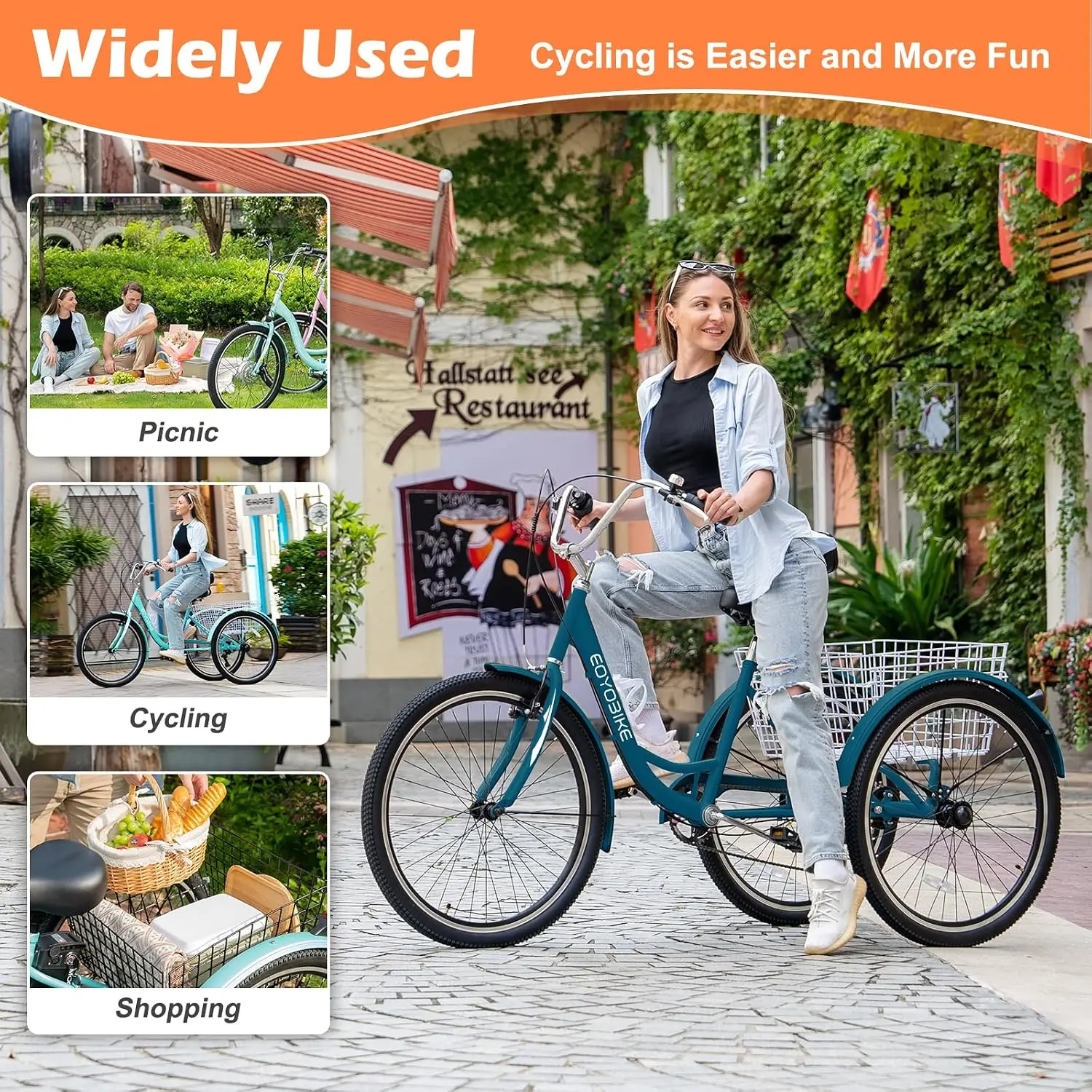 Adult Tricycles 3 Wheel 7 Speed Trikes, 20/24/26 inch Adult Trikes 3 Wheeled Bike with Basket for Seniors, Women,, Customized