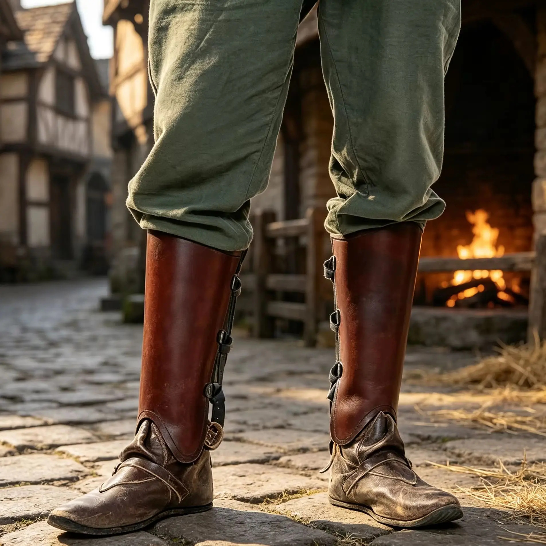 Retro Medieval Soldier Faux‑Leather Calf Greaves Adjustable Strap Design Leg Armor Protector Adult Cosplay Costume Accessory