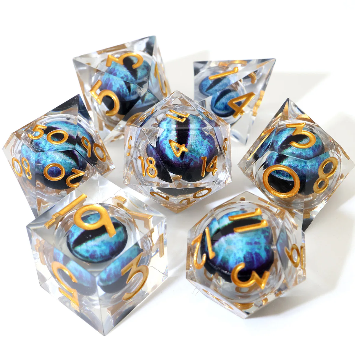 Resin DND Dice Set Dragon Eye Dice 7 Pieces Sharp Edge RPG Dice For Role Playing Table Game Board Games-Move Eye Dice D1