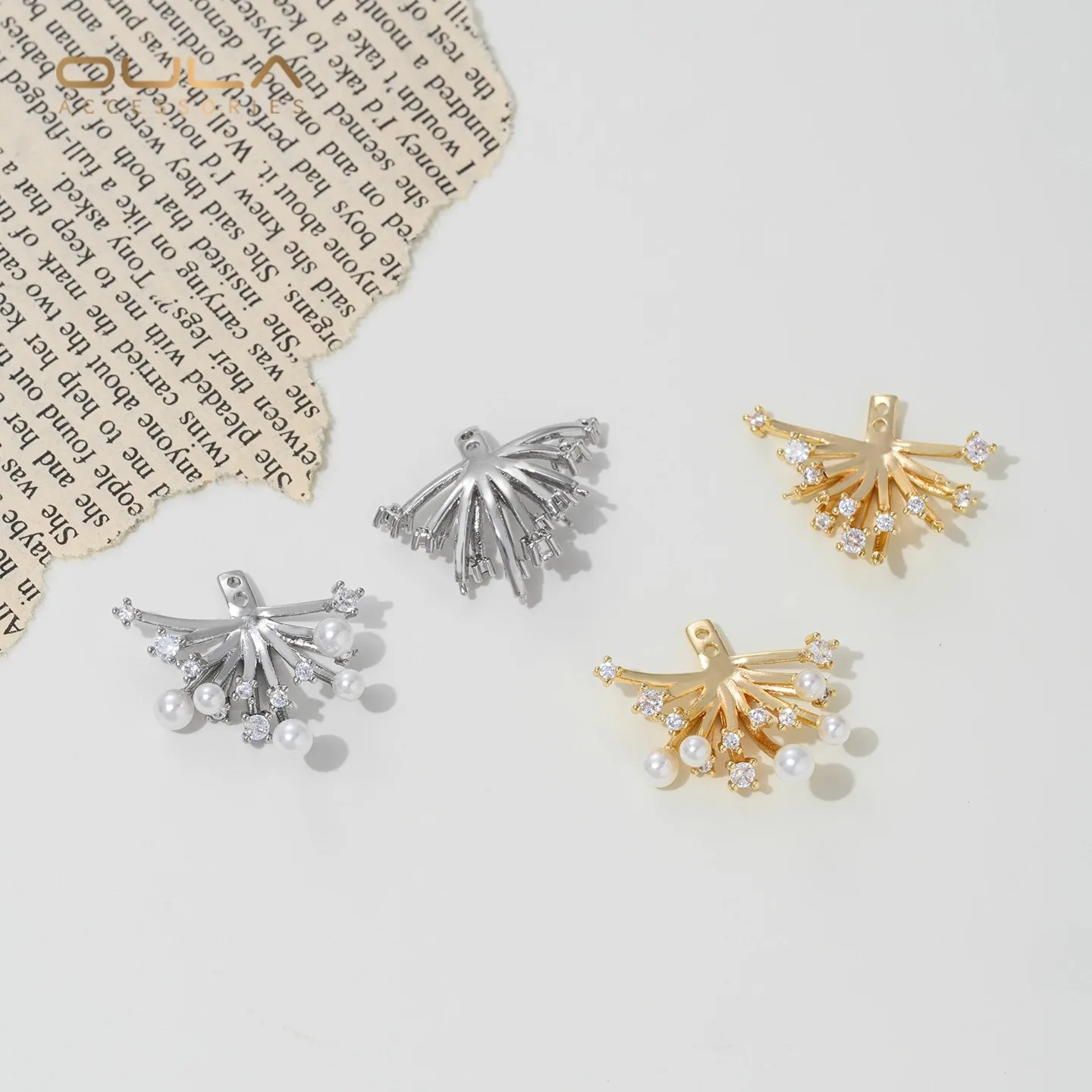 

14K Gold Inlaid with Zircon Firework Stud Earrings Pearl Attached Niche High-end Earpiece Handcrafted Diy Accessory Material