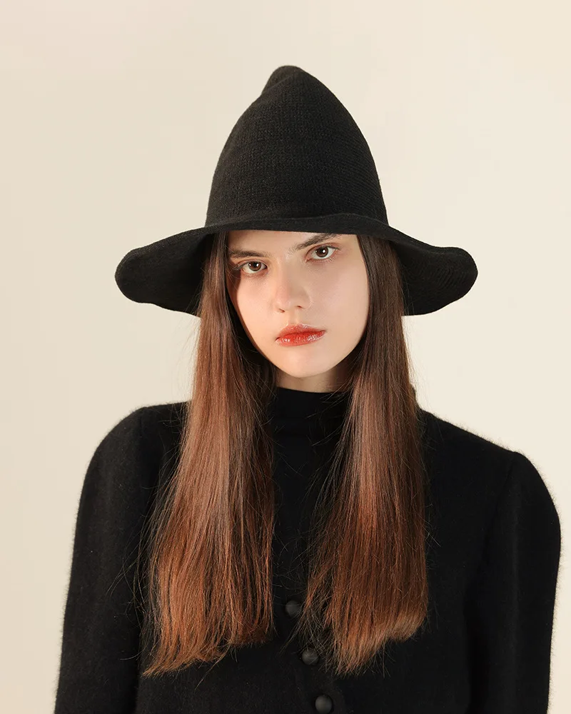 Halloween Vintage Knit Hat for Women Cosplay Witch Hat Dress Up Party Masquerade Hat Magic-hat Holiday Decoration Accessories