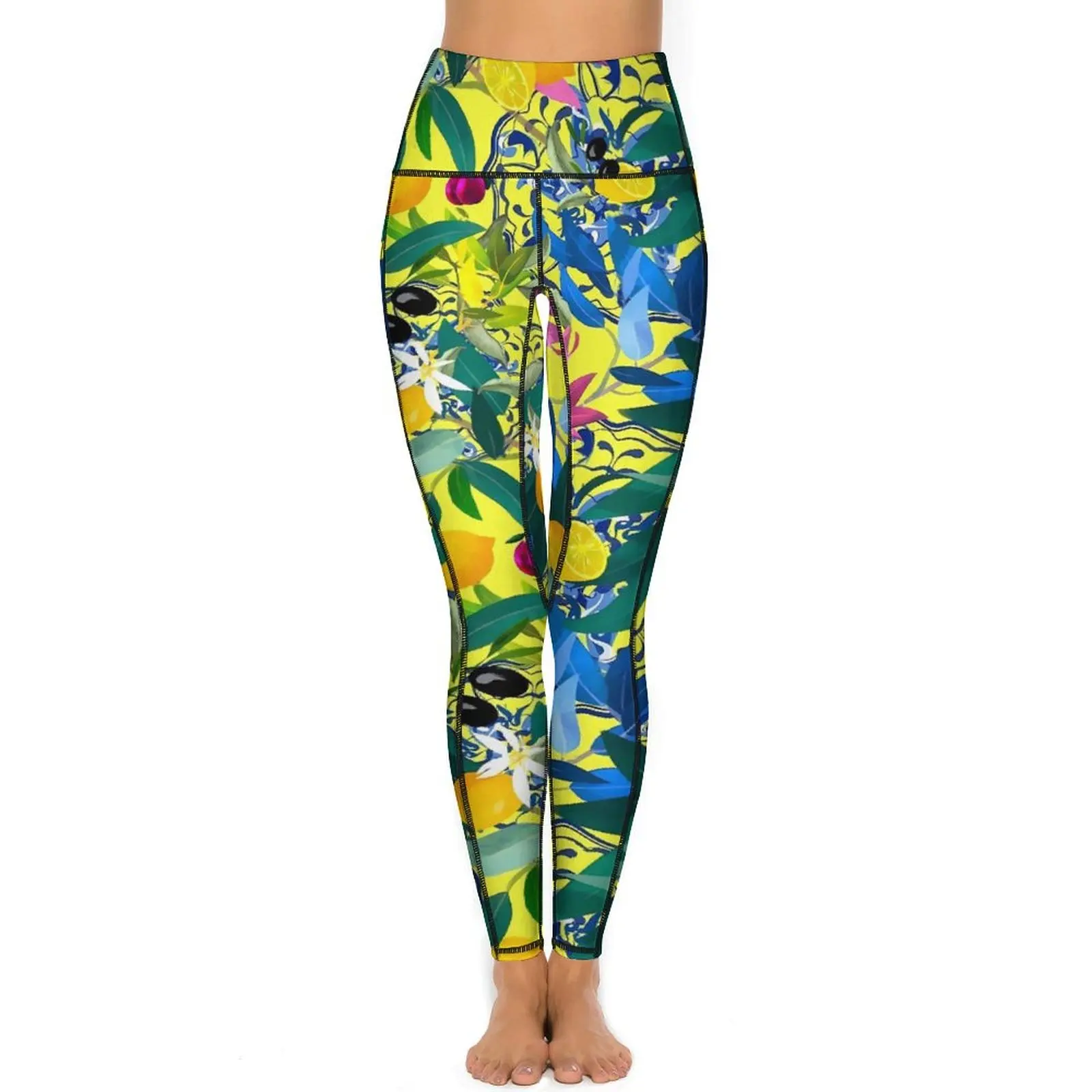 Fruit Print Yoga Pants Sexy Orange And Lemon Printed Leggings High Waist Fitness Leggins Women Cute Stretchy Sports Tights