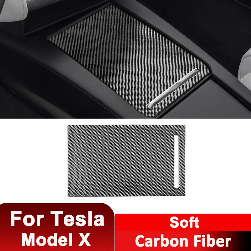 

For Tesla Model X Carbon Fiber Car Center Storage Box Panel Trim Cover Decorative Sticker Auto Interior Accessories