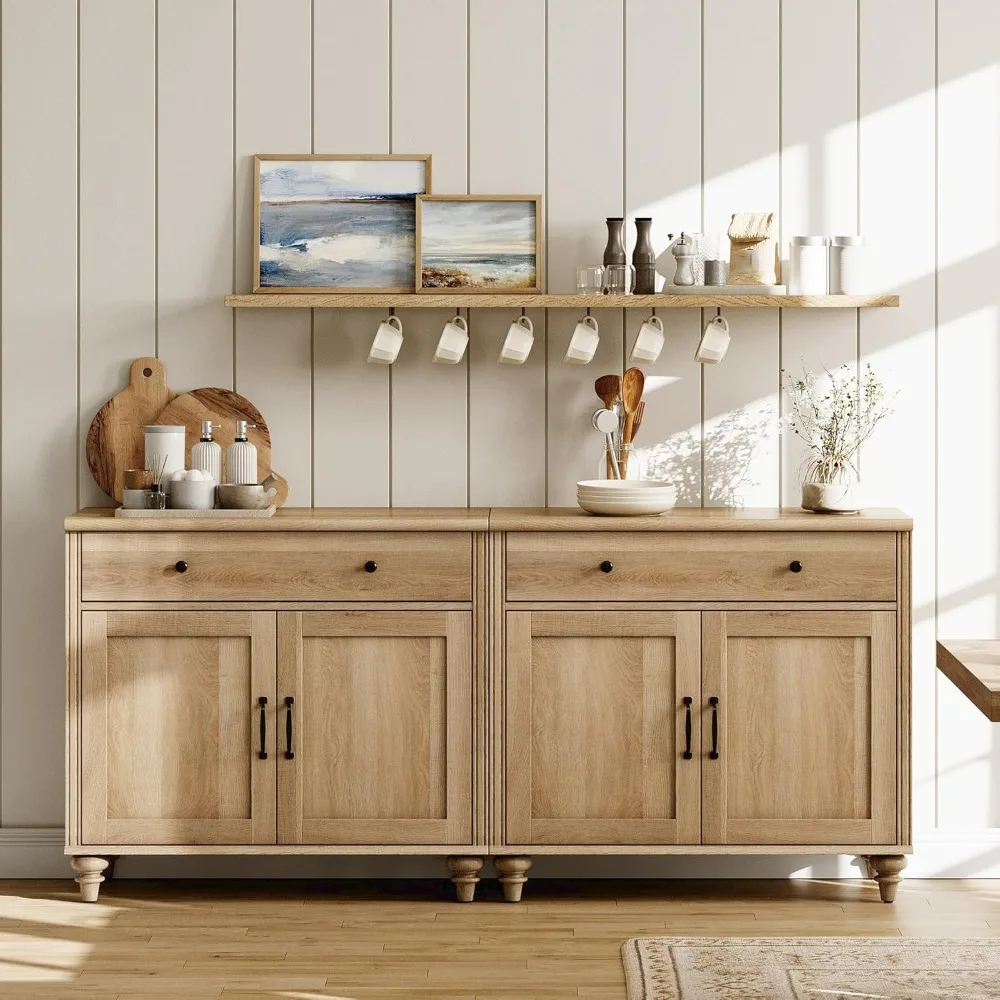 

Large Kitchen Storage Cabinet with 4 Doors, 2 Drawers and Coffee Bar Table Feature in Wooden Construction