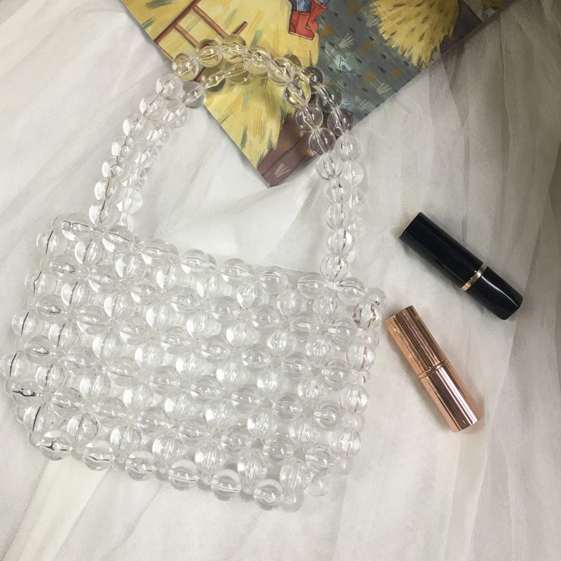 

Beaded Bag Fashion Simple White Transparent Handbag Handmade DIY Woven Pearl Mini Wallet Bags for Women сумка женская 2022 тренд