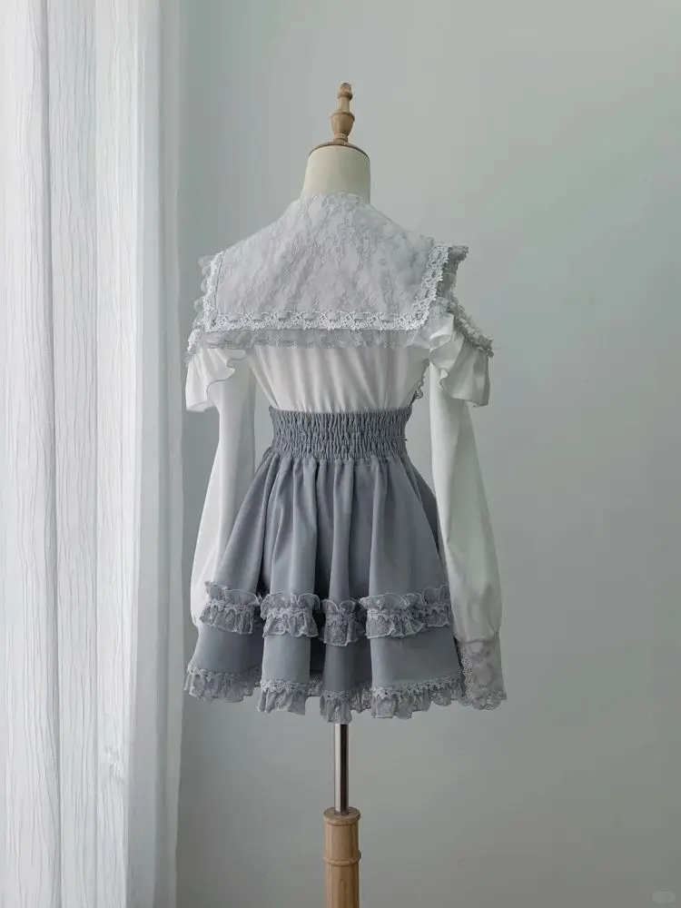 Japanese Sweet Gothic Lolita 2 Piece Skirt Set Women Sailor Collar Lace Bow Decor High Waist Ruffle Hem Casual Party Outfit 2026