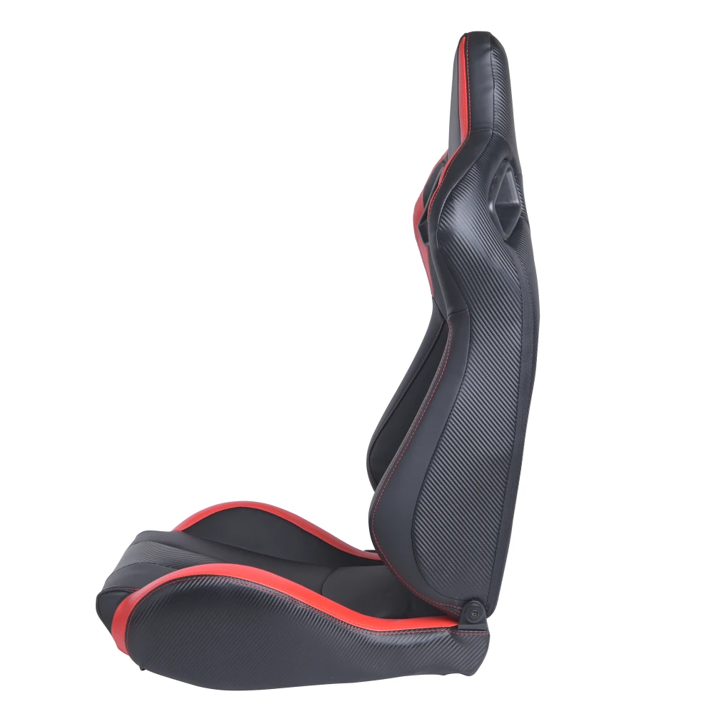 2pc Black and Red Racing Seats Made of PVC Leather Material Equipped with Dual-Slider Adjustment System Providing Stable Support