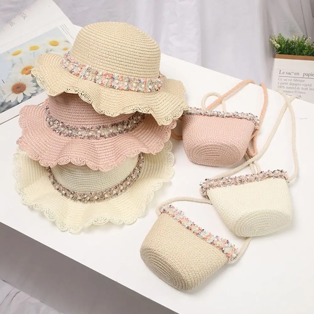 Kids Hat Panama Hat With Handbag Bags Flower Breathable Hat Straw Hat Summer Baby Hat Sun Visor