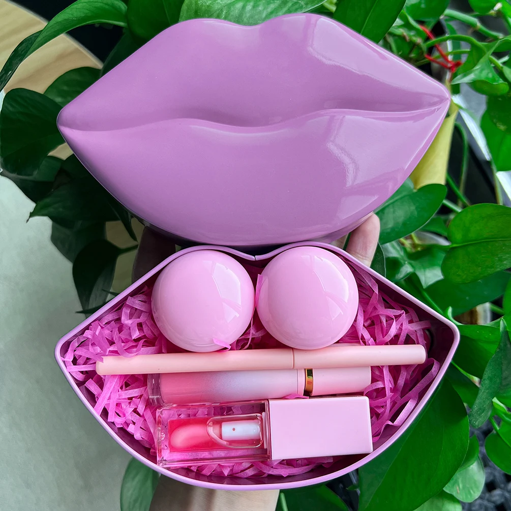 Private Label Lipstick Lipliner Kit Custom Logo 5-in-1 Lipgloss Oil Lip Mask Scrub Natural Color Makeup Moisture Lips Care Set