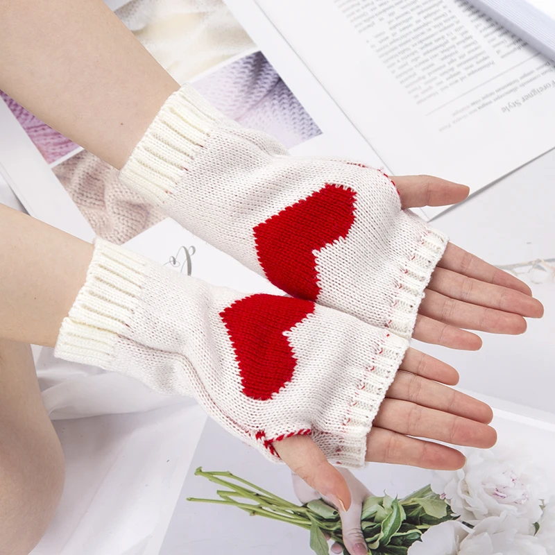 Women Gloves Stylish Hand Warmer Winter Glove Girls Arm Crochet Knitting Goth Lolita Heart Mitten Warm Fingerless Cosplay Gloves