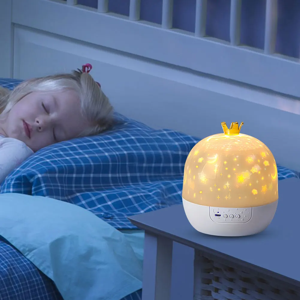 Star Projector with Music Rotatable Crown Night Light 15/21 Projection Theme Atmosphere Light 3 Light Modes for Children Bedroom