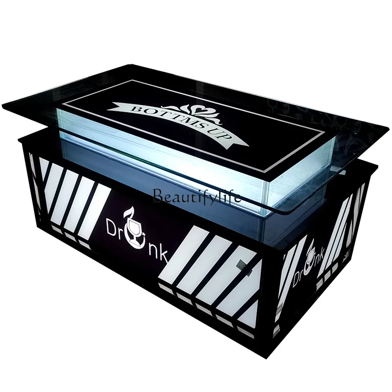x4 Tempered glass stainless steel square table for KTV coffee table luminous bar