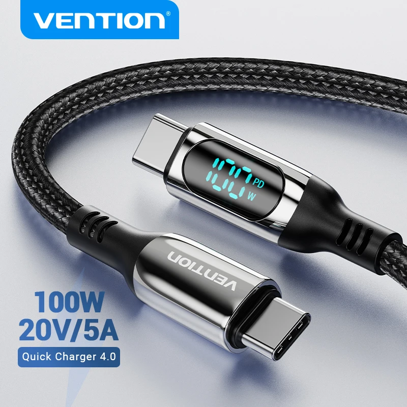 Vention PD 100W USB C to USB Type C Cable for Xiaomi MacBook Pro Samsung Fast Charging Charger Wire Cord With LED Display Cable