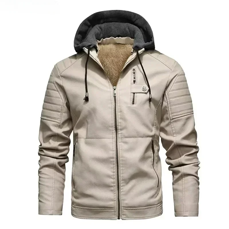 

Winter Men's Leather Jacket High-quality Men Cashmere Thicken Warm Street Motorcycle PU Jacket Korean Fashion Mens Hooded Coats