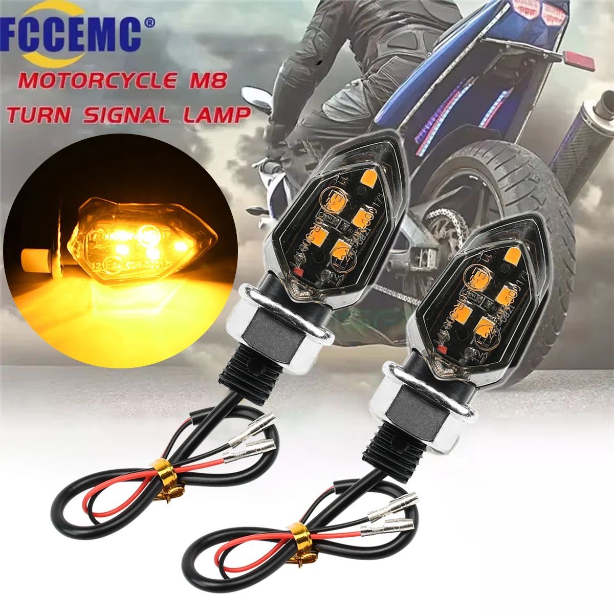 2pcs Motorcycle LED Turn Signal Indicators Light Led Amber Blinker Motorbike Strobe Lamp 12V For Yamaha Honda Suzuki Kawasaki