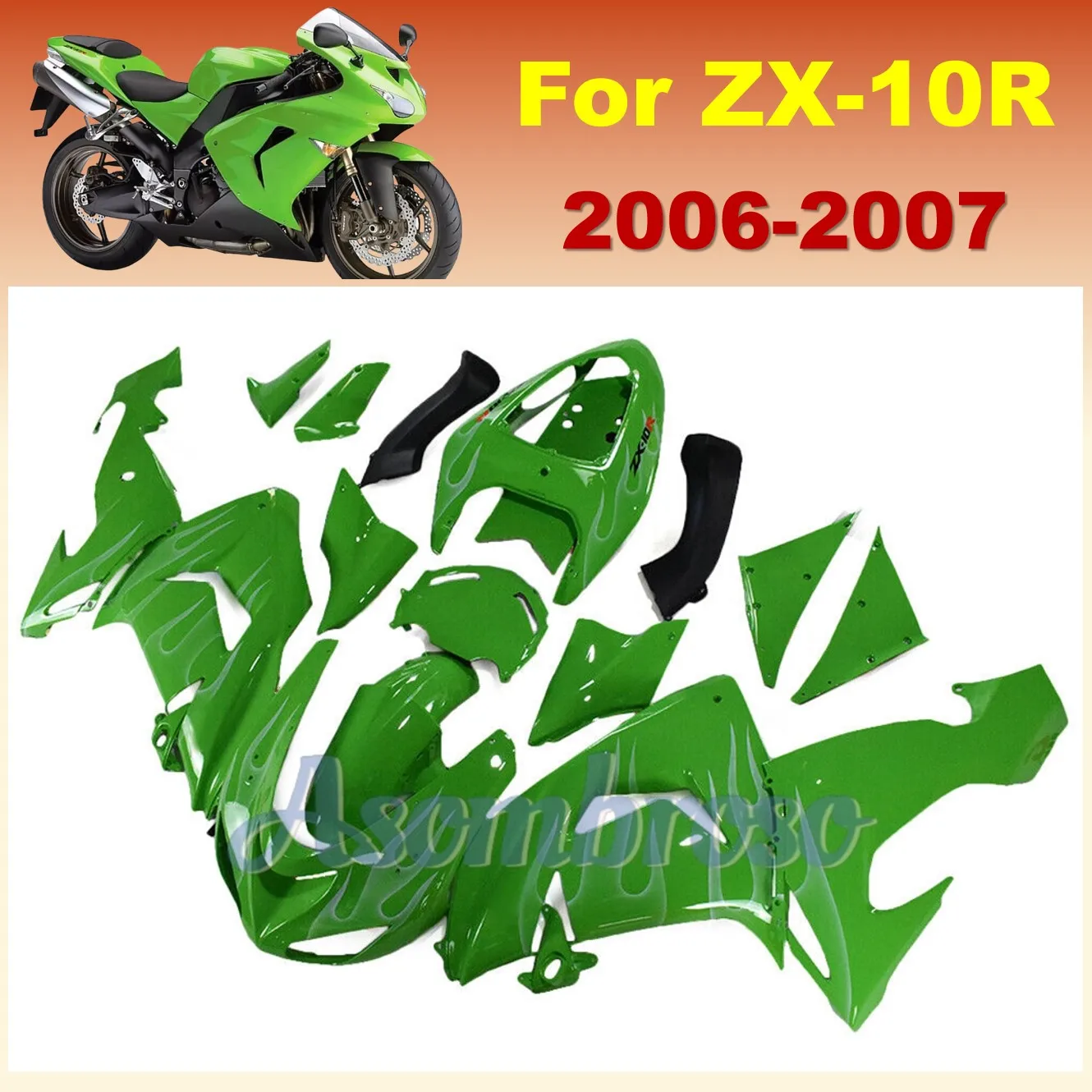 ABS Motorcycle Fairing kit Fit For Ninja ZX10R 2006 2007 06 07 ZX-10R zx 10r White Flame green  Rebuilding bodywork set ZXMT