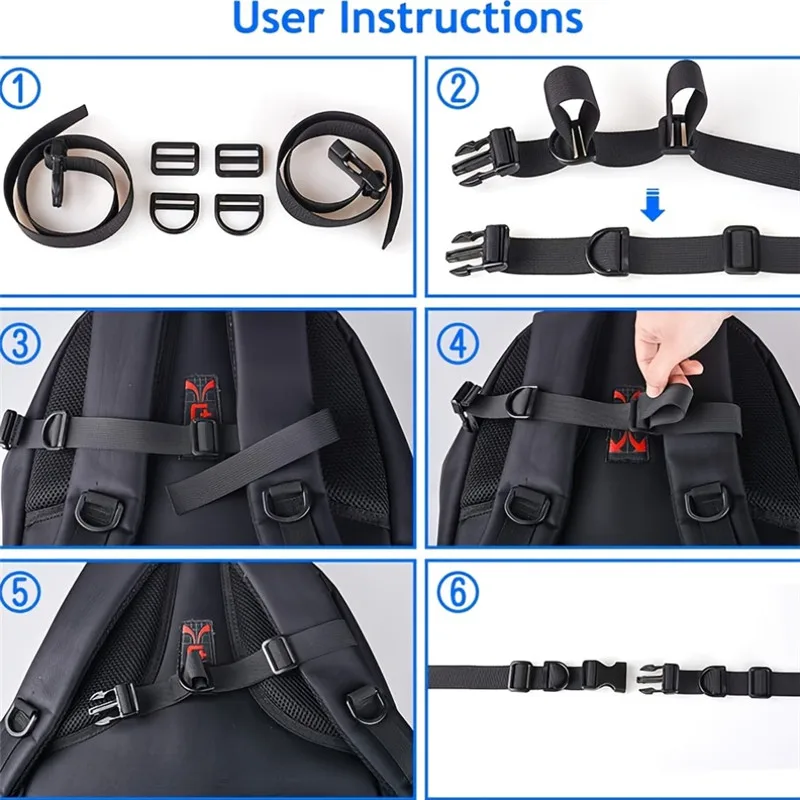 Rucksack-Brustgurt, robuster, verstellbarer Rucksack-Brustgurt mit Schnellverschluss-Schnalle und D-Ring-Haken für verschiedene Rucksäcke – Detail 8