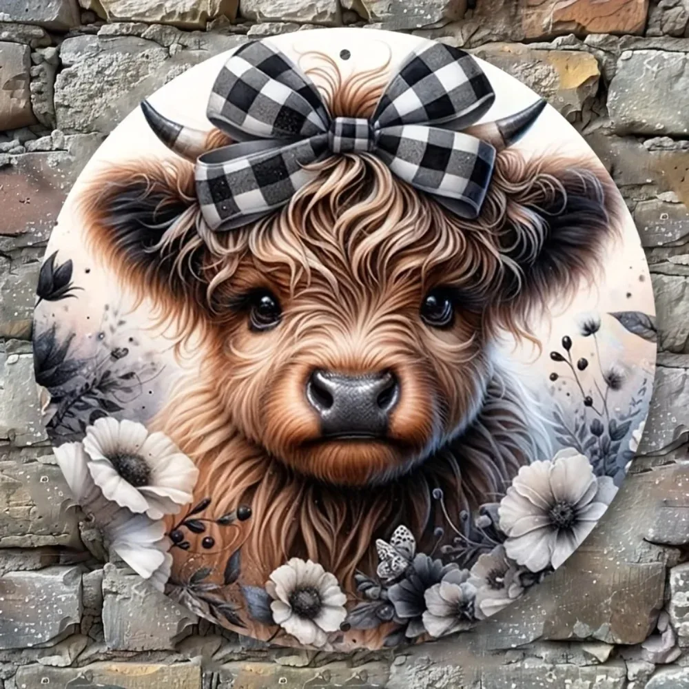 

HighlandHoHoHo "Cow Wreath Sign" | Vintage Plaid Standoff | Outdoor Christmas Decor